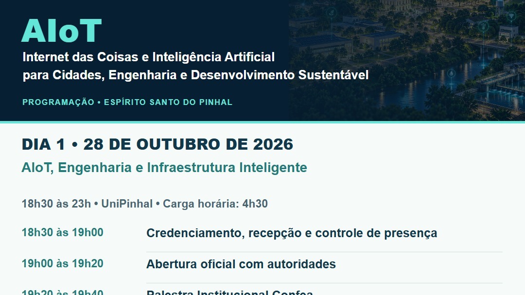AIoT: programação do primeiro dia em Espírito Santo do Pinhal já está disponível